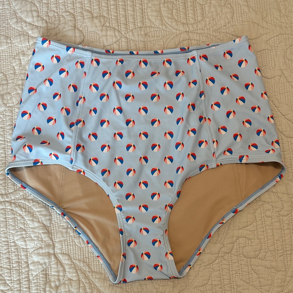 Kortni Jeane Light Blue High Waist Swim Bottoms  NWOT Beach Ball Print size M